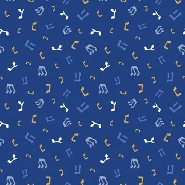Blue Hanukkah vector repeat pattern background design with Hebrew Letters Illustrazione stock