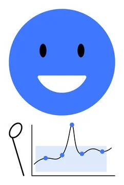Blue happy Face with Data Line Graph Highlighting Positive Trends in Analyt.. Stock Illustration