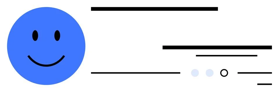 Blue happy face surrounded by multiple horizontal lines and small dots, repre Illustrazione stock