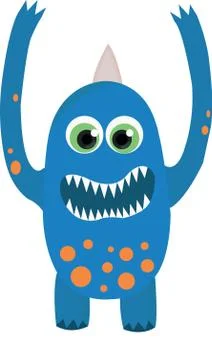 Blue Happy Playful Screaming Monster Stock Illustration