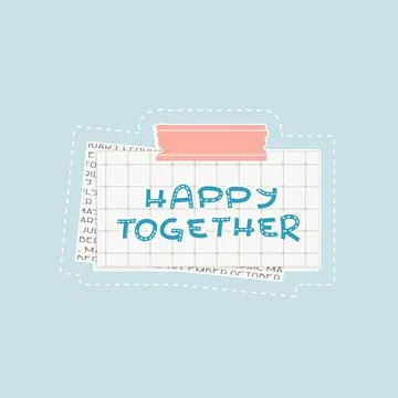 Blue Happy together text on squared paper with dots. A piece of newspaper of  Stock Illustration