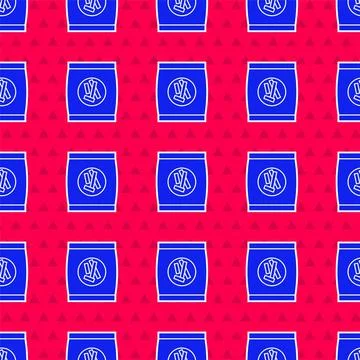Blue Hard bread chucks crackers icon isolated seamless pattern on red background Stock Illustration