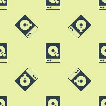 Blue Hard disk drive HDD icon isolated seamless pattern on yellow background Stock Illustration