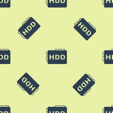 Blue Hard disk drive HDD icon isolated seamless pattern on yellow background Illustrazione stock