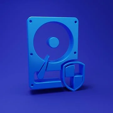 Blue Hard disk drive HDD protection icon isolated on blue background. Minim.. Stock Illustration