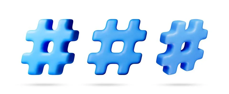 Blue hashtag icon set in 3d style Stock-Illustration