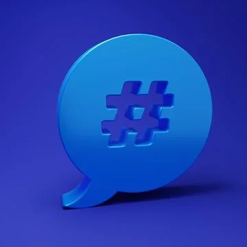 Blue Hashtag speech bubble icon isolated on blue background. Concept of num.. Illustrazione stock