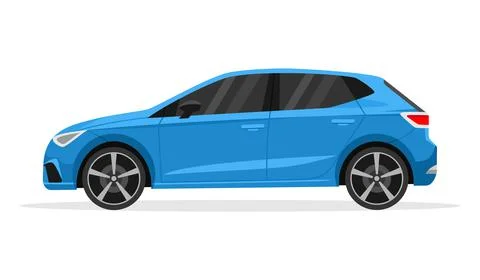 Blue hatchback car side view on a white background. Flat vector illustration Stock Illustration