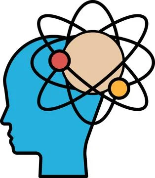 A blue head with a brain and a circle with three red dots in the middle Stock Illustration