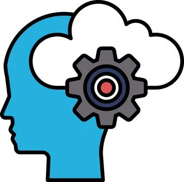 A blue head with a cloud in the background and a gear in the middle イラスト素材