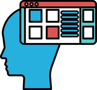 A blue head with a computer screen on top of it Illustrazione stock