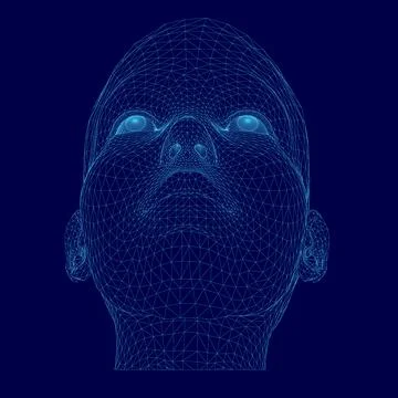 Blue head with a face made of lines. The head is in the middle of the image Stock Illustration