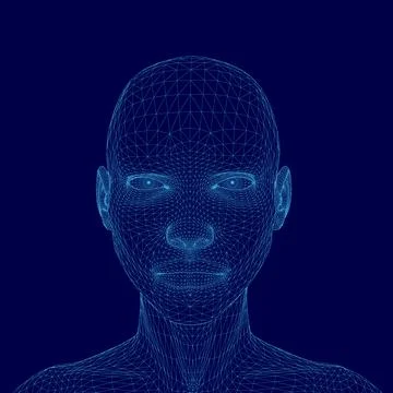 Blue head with a face made of lines. The head is in the middle of the image Stock Illustration