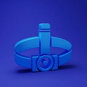 Blue Head flashlight icon isolated on blue background. Tourist head flashli.. Stock Illustration