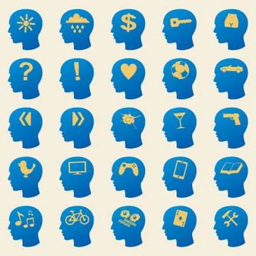 Blue head icon set, vector illustration Stock Illustration