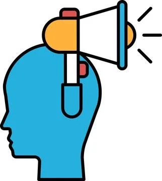 A blue head with a microphone on it Stock Illustration