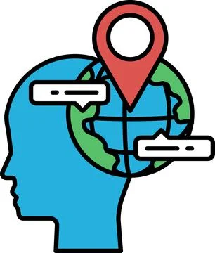 A blue head with a red dot on it and a globe in the middle Stock Illustration