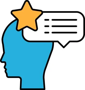 A blue head with a star on it and a speech bubble with a star inside Illustrazione stock