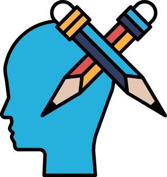 A blue head with two pencils on top of it Illustrazione stock