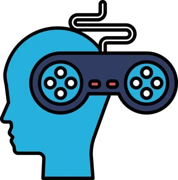 A blue head with a video game controller in its hands Stock Illustration
