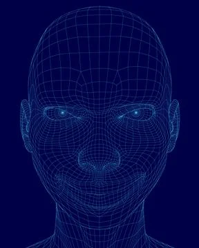 Blue head with a wire frame. The wire frame is very detailed and the head is Stock Illustration