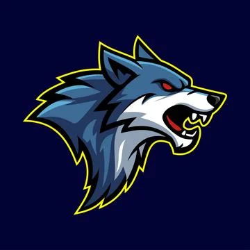 Blue Head Wolf Character Emblem Badge e-Sport Logo Vector Template Stock Illustration