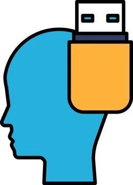 A blue head with a yellow USB flash drive in the middle Stock Illustration