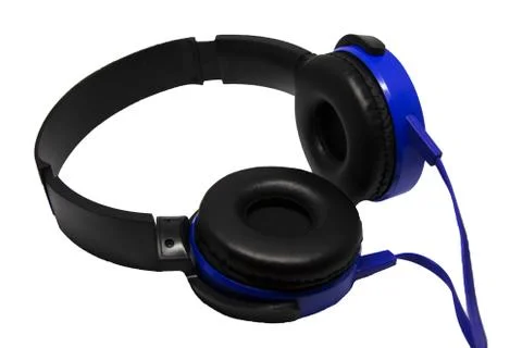 Blue headphones isolate on white background Stock Photos