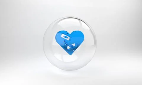 Blue Healed broken heart or divorce icon isolated on grey background. Shatter Stock Illustration