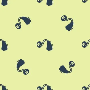 Blue Hearing aid icon isolated seamless pattern on yellow background. Hearing Stock Illustration