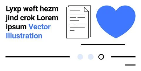 Blue Heart and Document with Sample Text for Online Content and Graphic Desig Stock Illustration