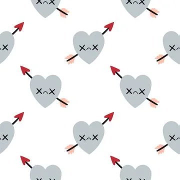 Blue heart with arrow pattern on white. Vector seamless pattern with hearts Illustrazione stock