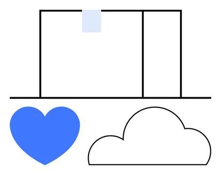 Blue Heart, Cloud, and Simple Geometric Shapes in Abstract Design Stock Illustration