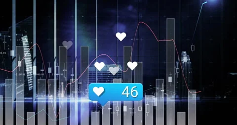 Blue heart counter counting from 8 to 95 while bars shifting, hearts floating Stock Footage 310318126