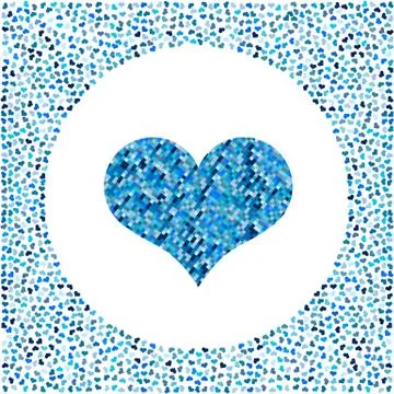 Blue heart made of pixels and little hearts around Stock Illustration
