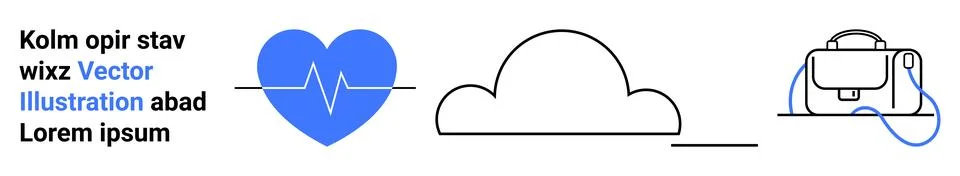 Blue Heart Pulse, Cloud Shape, and VR Headset with Lorem Ipsum Text Stockillustratie