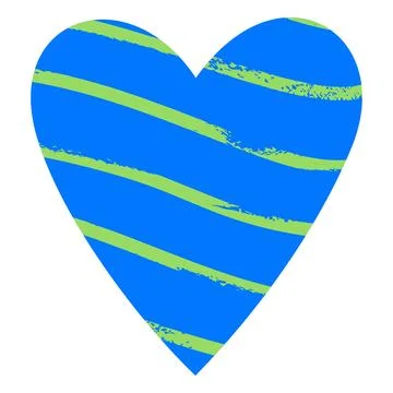 Blue heart shape with green crayon lines pattern, paper cut out shape, scribble Stock Illustration