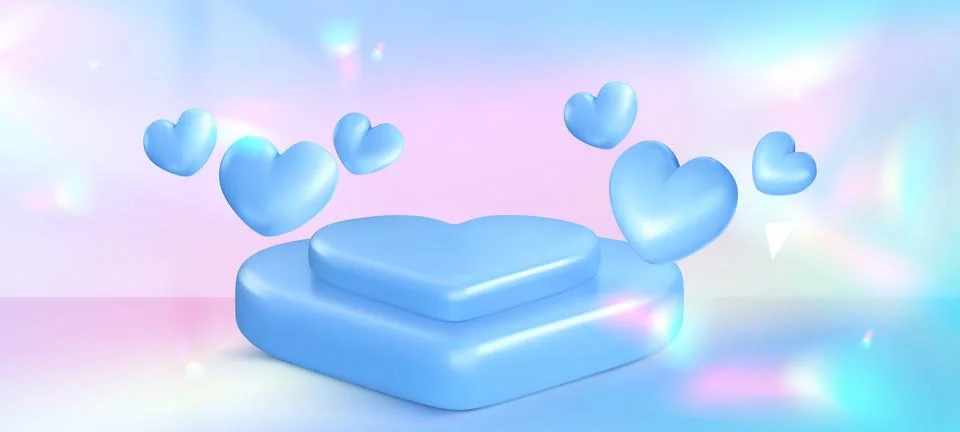 Blue heart shape two steps product podium mockup Stock Illustration
