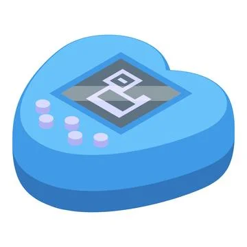 Blue heart shaped digital pet game displaying pixelated dog on screen Stock Illustration