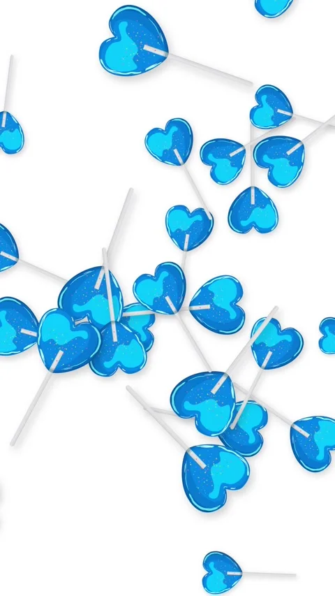 Blue Heart Shaped Lollipops Falling and Bouncing on White Background 動画素材 345206624
