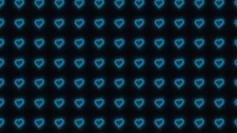 Blue heart shapes on black form a bright pattern Stock Footage 338317051