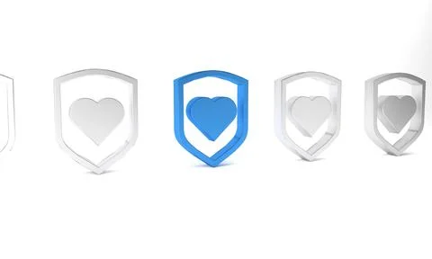Blue Heart with shield icon isolated on white background. Love symbol. Secu.. Stock Illustration
