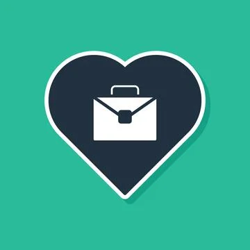 Blue Heart with text work icon isolated on green background.  Vector Stock Illustration