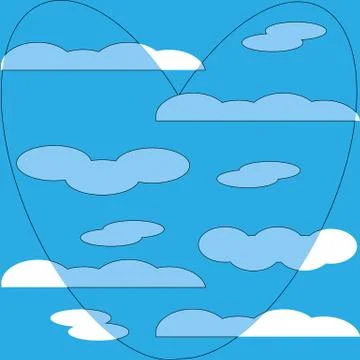 Blue heart in white clouds pattern background Stock Illustration