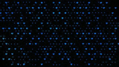 Blue hearts on a black background create a vibrant pattern Stock Illustration