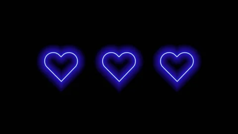 Blue hearts on black background. Three neon gradually appearing hearts. Stock Footage 155520346