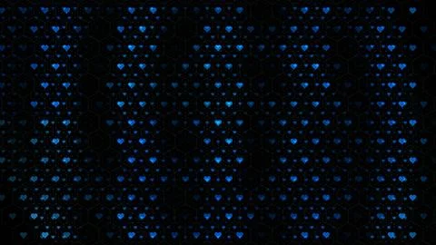 Blue hearts in a pattern on a dark background at night Stock Illustration