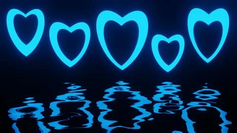 Blue Hearts with Reflection Background. Valentine's Day Concept. Illustrazione stock