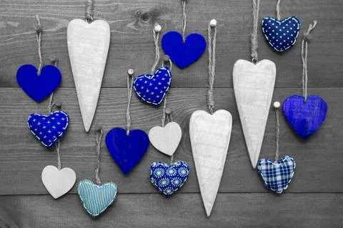 Blue Hearts For Valentines Daecoration, Black And White Image Stock Photos