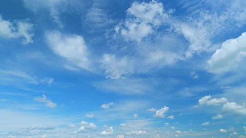 Blue heaven summer cloudscape. Rolling puffy white layered clouds are moving Stock Footage 210238052